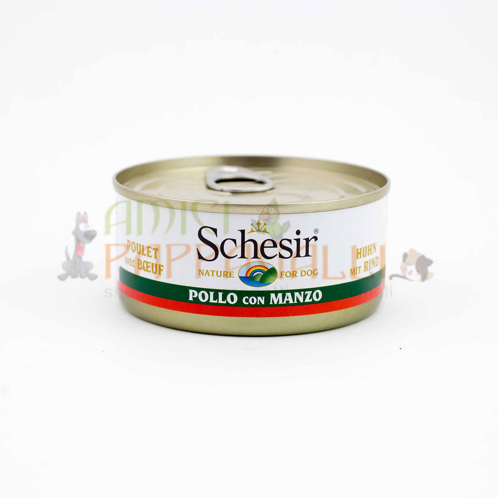 schesir dog pollo manzo alimento umido cane