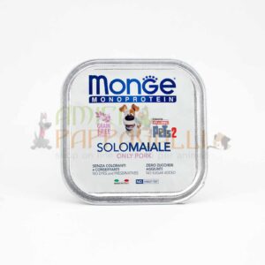 alimento umido per cani adulti monoproteico Monge SoloMaiale formula grainfree, senza coloranti e conservantie senza zuccheri aggiunti
