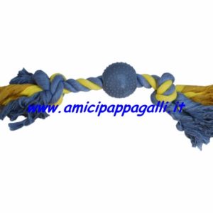 gioco per cani cotonossso con pallina, in corda sisal, due nodi, utile per addestramento e riporto