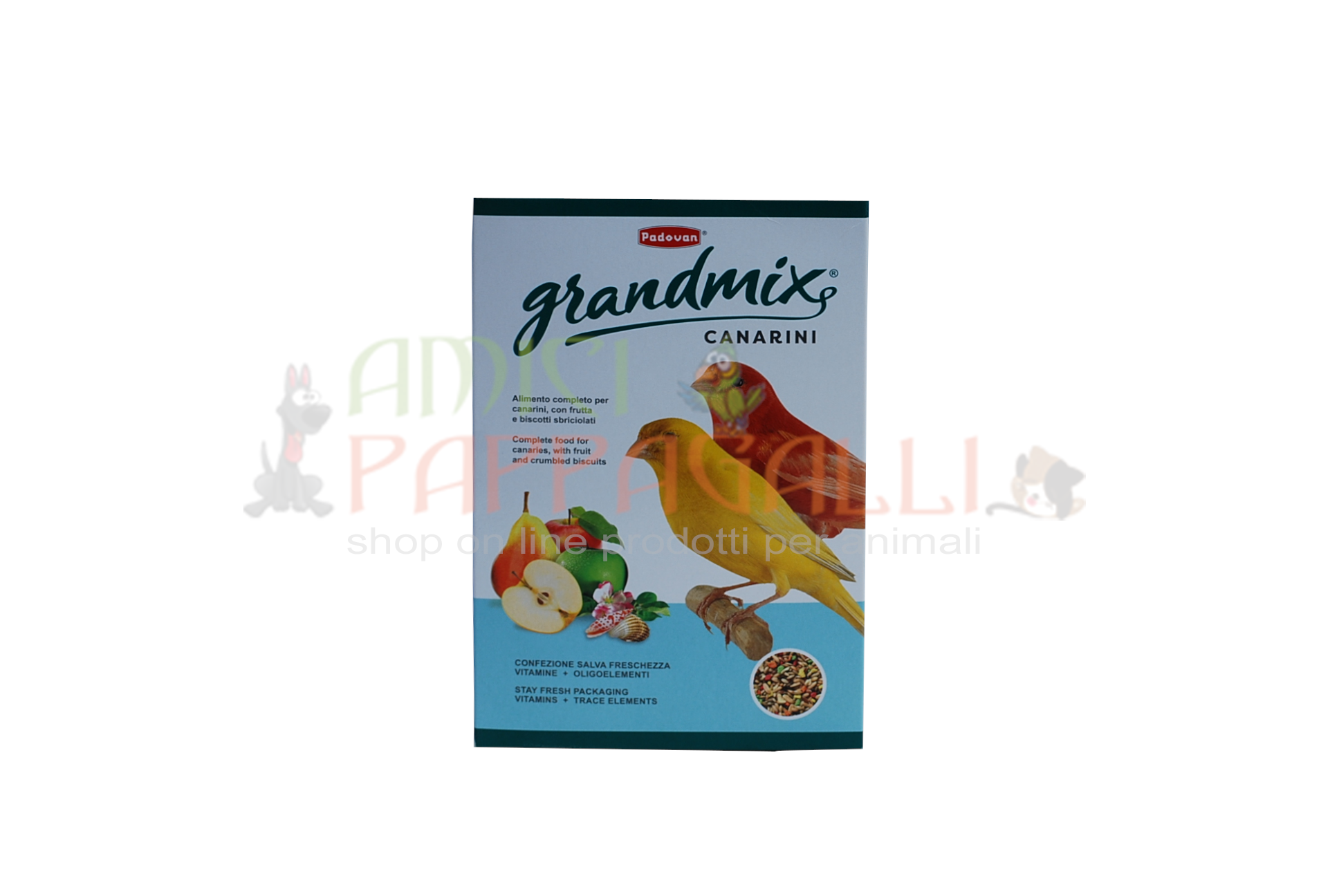 Padovan canarini canarini 1kg mangime con biscotti, frutta e vitamine