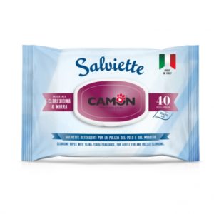 salviette camon clorexidina e mirra per la pulizia del pelo e del musetto cane e gatto