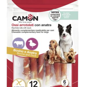 treats snacks 6 ossi arrotolati con anatra 250g camon ab230 per la masticazione dei cani