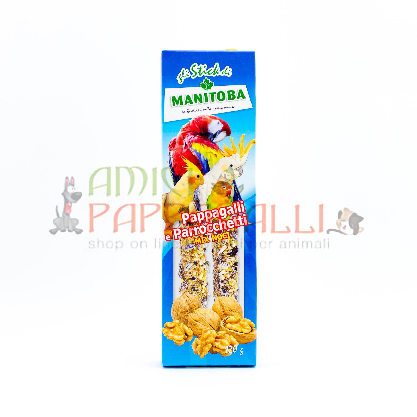 Gli Stick di Manitoba per pappagalli e parrocchetti Mix Noci 120 g – ottimo snack per Uccelli