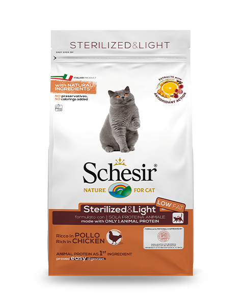 schesir secco alimento completo per gatti adulti sterilizzati pollo 400g