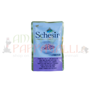 schesir tonnetto pollo con prosciutto per gatti cibo umido
