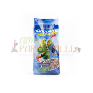 cocorite multicolor più harmony mangime integrato con biscotto, molto apprezzato dai pappagallini ondulati