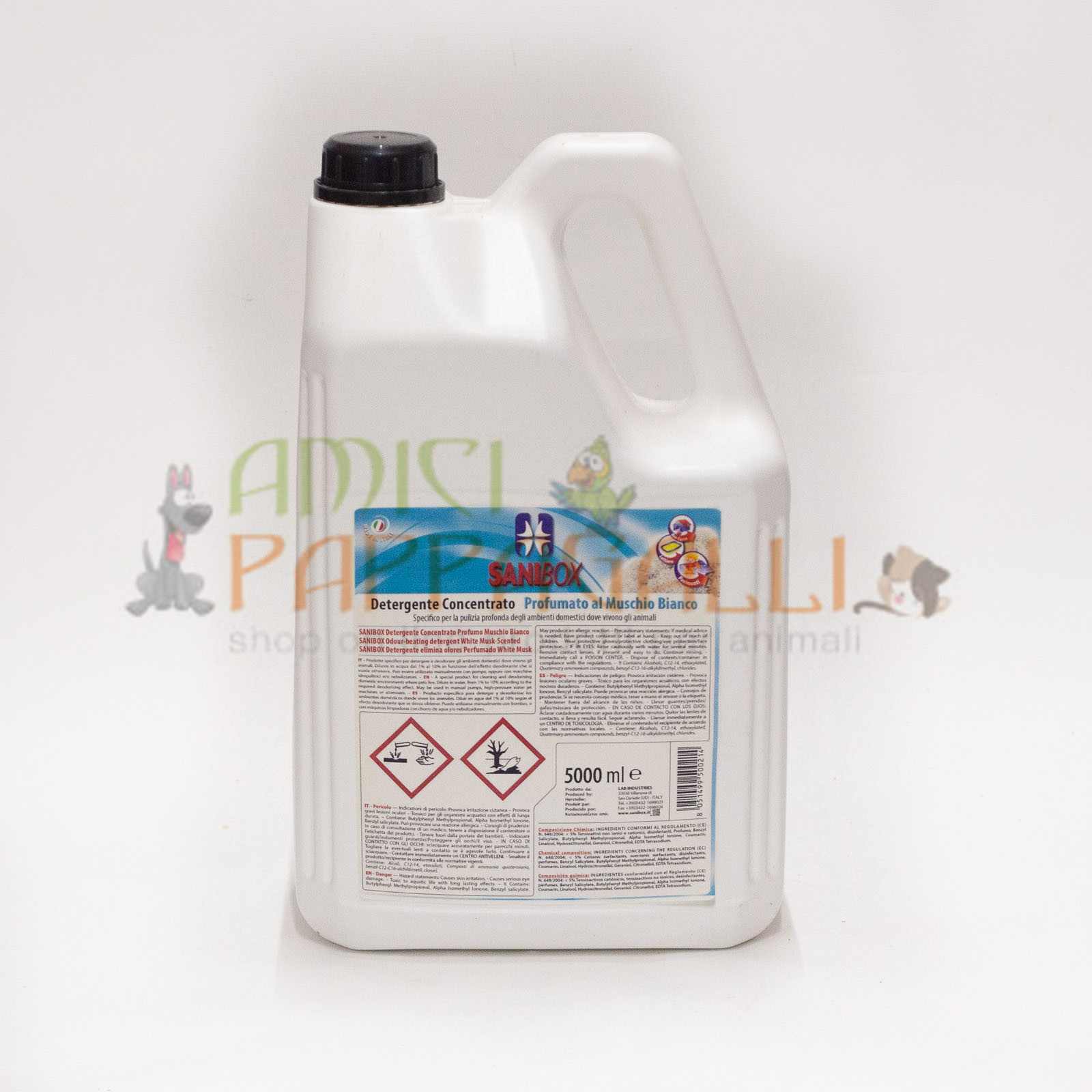 Sanibox Muschio Bianco 5 litri - detergente igienizzante per pavimenti e per  ambienti dove soggiornano animali